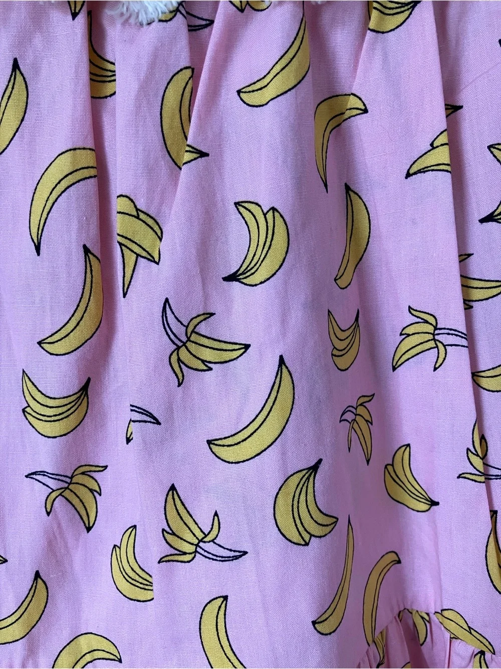 Peas and Queues Banana Print Dress with Pom Pom Trim - Size 7